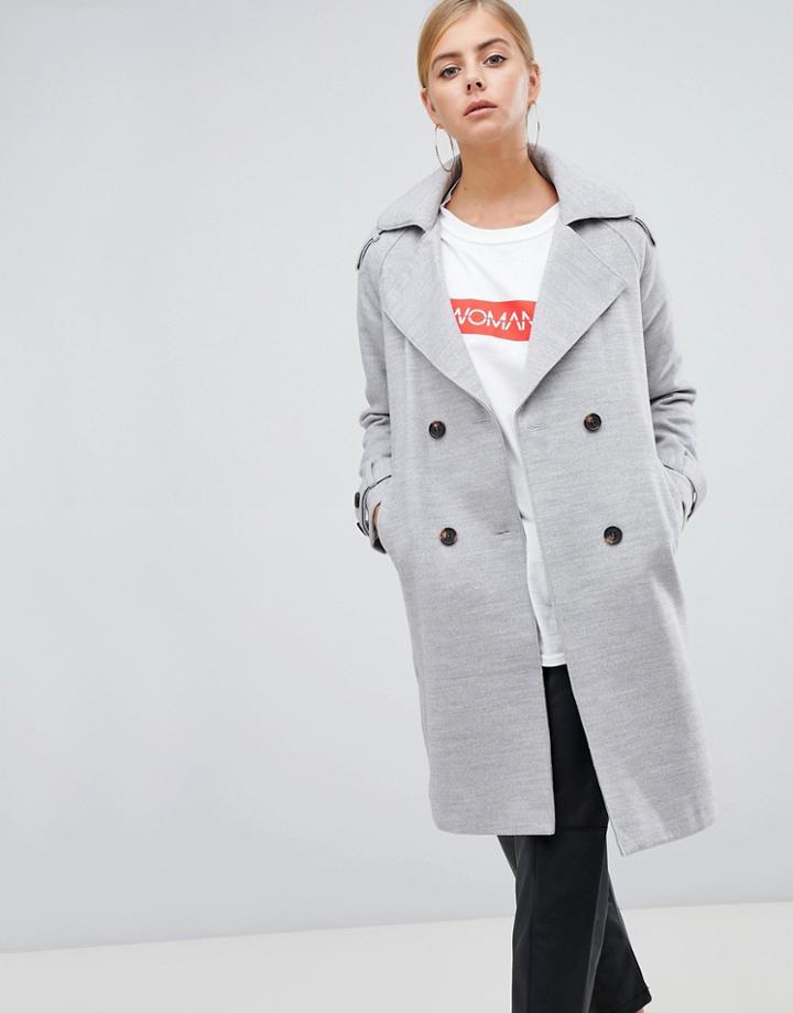 Boohoo Oversized Wool Look Trench Coat In Gray - Gray