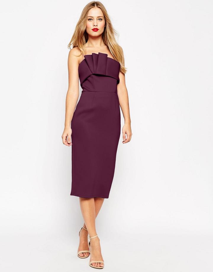 Asos Ruffle Bandeau Body-conscious Midi Scuba Dress - Purple