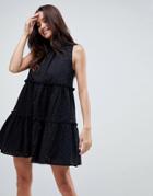 Asos Ultimate Sleeveless Broderie Trapeze Dress - Black