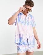 Asos Design Coordinating Relaxed Revere Tie Dye Shirt In Lilac-purple