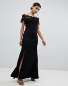 True Decadence Lace Bardot Maxi Dress In Black - Black