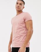 Asos Design T-shirt With Crew Neck And Roll Sleeve In Pink - Pink
