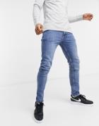 Asos Design Vintage Look Skinny Jeans In Mid Wash Blue-blues
