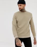 Asos Design Ribbed Sweatshirt In Beige - Beige