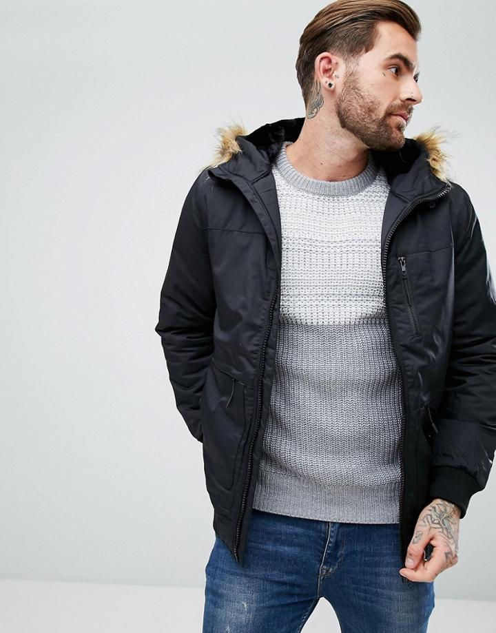 Yourturn Parka In Black With Funnel Neck - Black