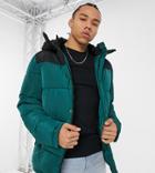 Asos Unrvlld Spply Tall Puffer Jacket With Color Block Panel In Green