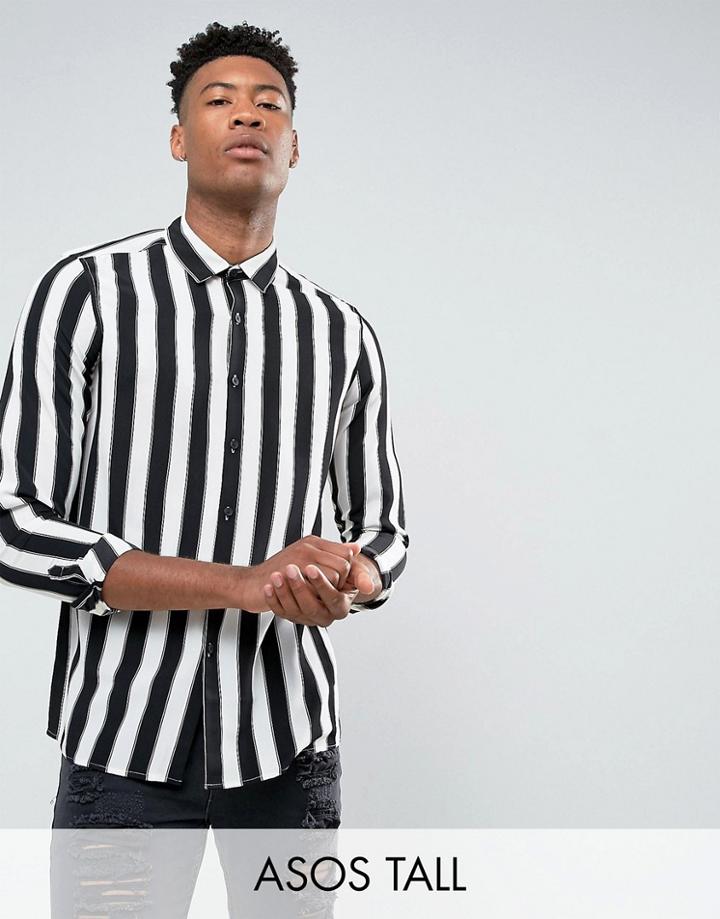 Asos Tall Regular Fit Monochrome Stripe Shirt - Black