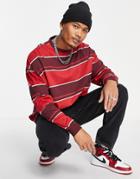 Asos Design Oversized Long Sleeve Stripe T-shirt In Red