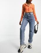Topshop Dad Jeans In Mid Blue-blues