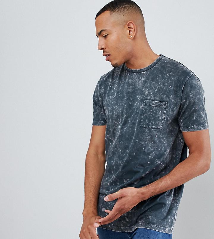 Asos Design Tall Relaxed Longline T-shirt With Pocket In Acid Wash - Gray