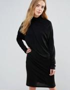 Ganni Doherty Asymmetric Drape Dress - Black