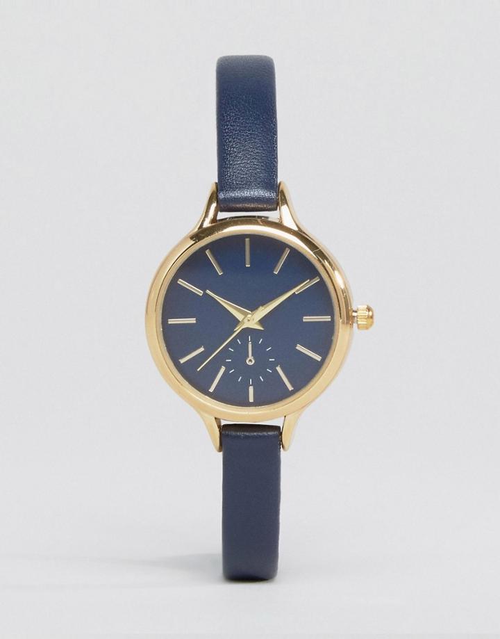 New Look Classic Skinny Strap Watch - Navy