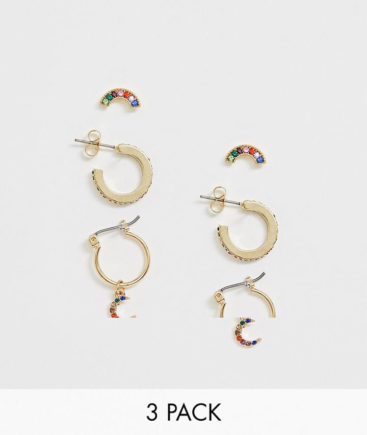 Pieces 3 Pack Colored Gem Earrings - Multi