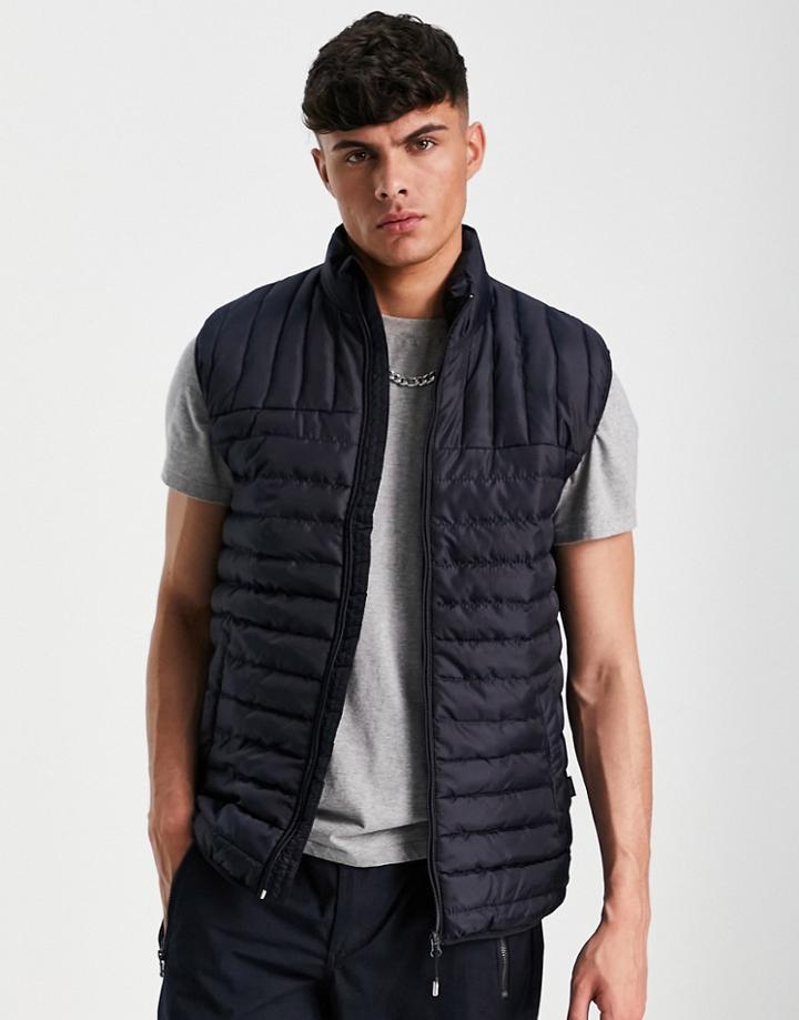 Only & Sons Quilted Puffer Vest In Navy