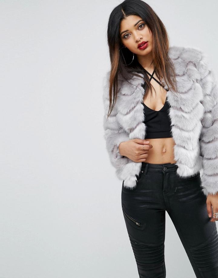 Asos Chevron Faux Fur Jacket - Gray