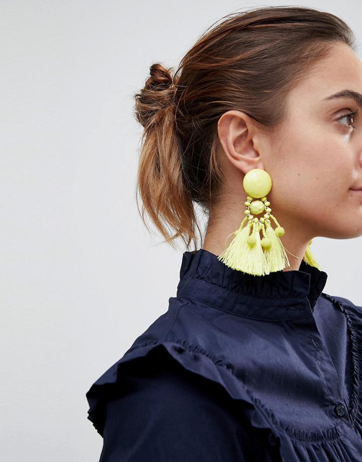 Asos Bead & Pom Tassel Earrings - Yellow