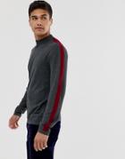 Burton Menswear Turtleneck Sweater In Gray With Raspberry Stripe