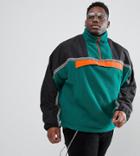 Asos Plus Fleece Windbreaker With Geo-tribal Tape In Green - Green