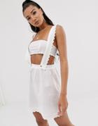 Asos Design Broderie Detail Beach Overall Dress-white