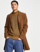 Only & Sons Wool Mix Overcoat In Tan-brown