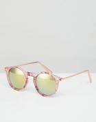 Asos Round Sunglasses With Metal Arms And Flash Lens In Pink Marble - Pink