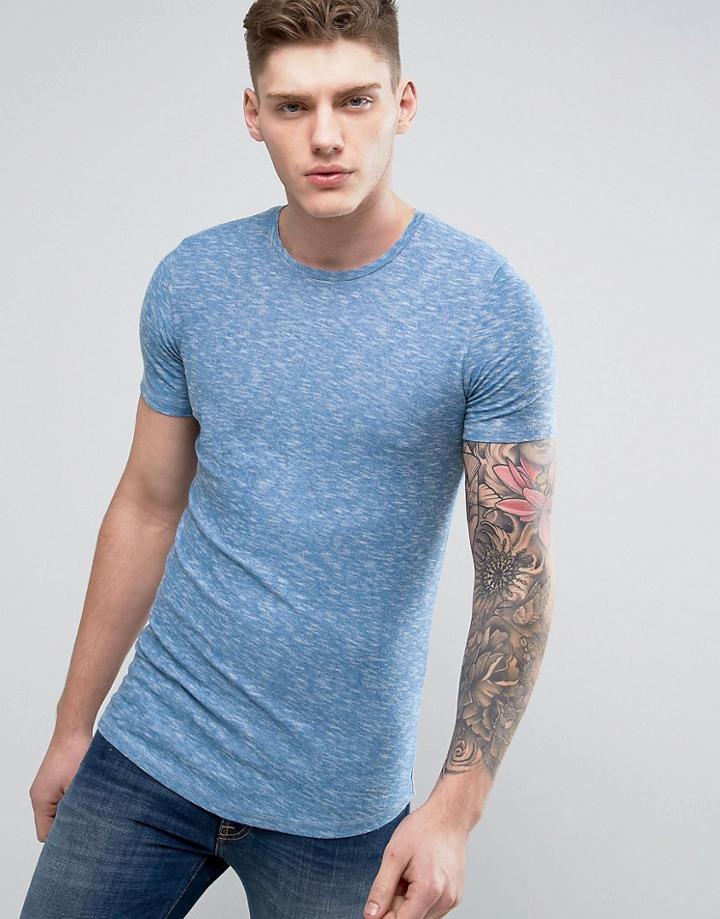 Jack & Jones Premium Longline Curved Hem Tee - Blue