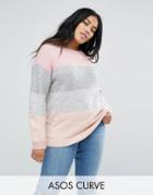 Asos Curve Sweater In Block Stripe - Pink