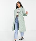 Miss Selfridge Petite Quilted Coat With Belt In Mint-green