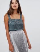 Closet London Ruffled Printed Top - Green