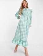 Trendyol Maxi Gingham Tea Dress With Ruffles In Mint-green
