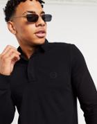 Armani Exchange Long Sleeve Logo Pique Polo In Black