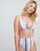 Asos Design Fuller Bust Mix And Match Underwired Plunge Bikini Top In Pastel Stripe Print Dd-g - Multi