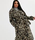 Asos Design Curve Oversized Leopard Belted Coat-multi