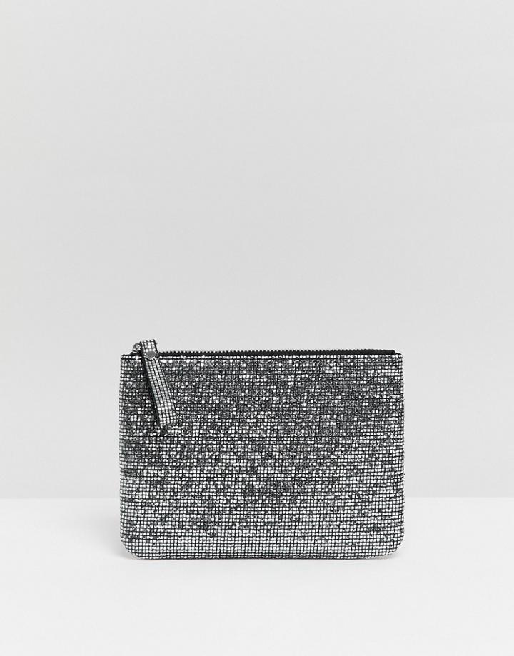 Monki Glitter Envelope Bag In Silver - Silver