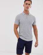 Selected Homme Knitted Polo In Waffle Texture Organic Cotton - Gray