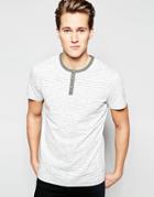 Threadbare Fine Stripe Grandad T-shirt - Gray