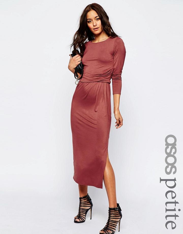Asos Petite City Maxi Dress With Long Sleeves And Waist Detail - Paprika
