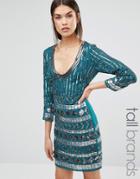 Maya Tall Dress With Scoop Neck And Heavy Embellishment - Green