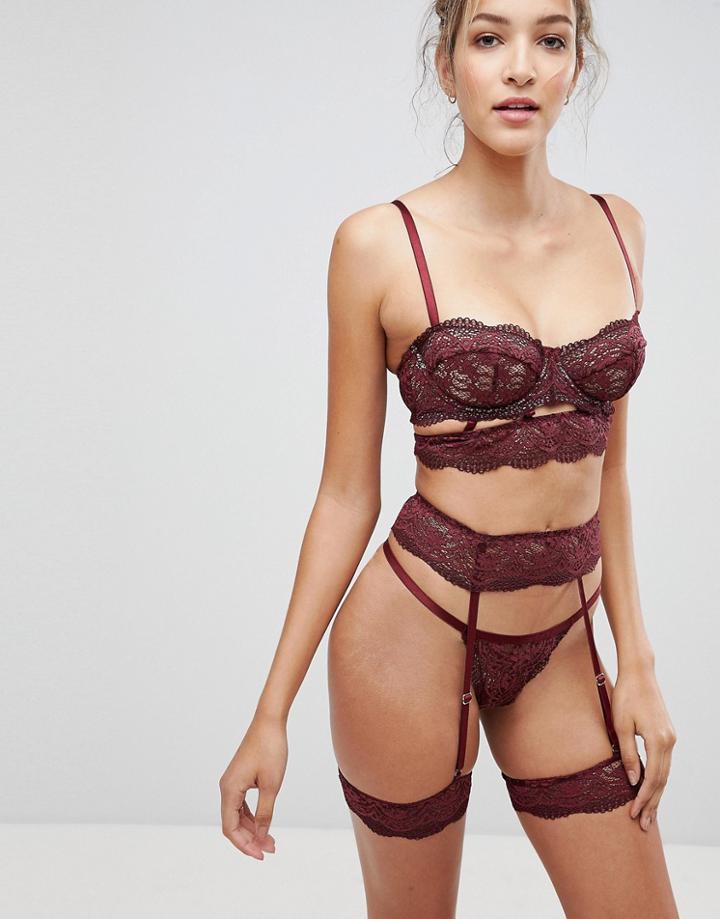 Asos Violet Geo Lace Suspender & Leg Harness - Red