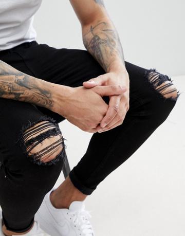 Aces Couture Muscle Jeans With Distressing In Black - Black