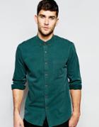 Asos Twill Shirt In Black With Heavy Wash In Long Sleeve - Green