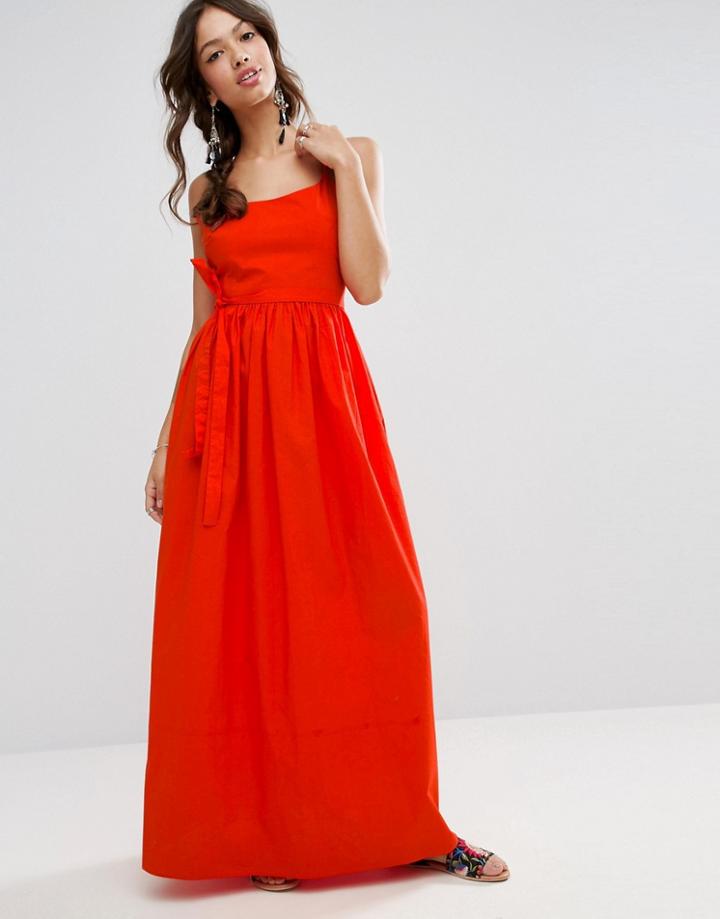 Asos Cotton Open Back Maxi Dress - Red