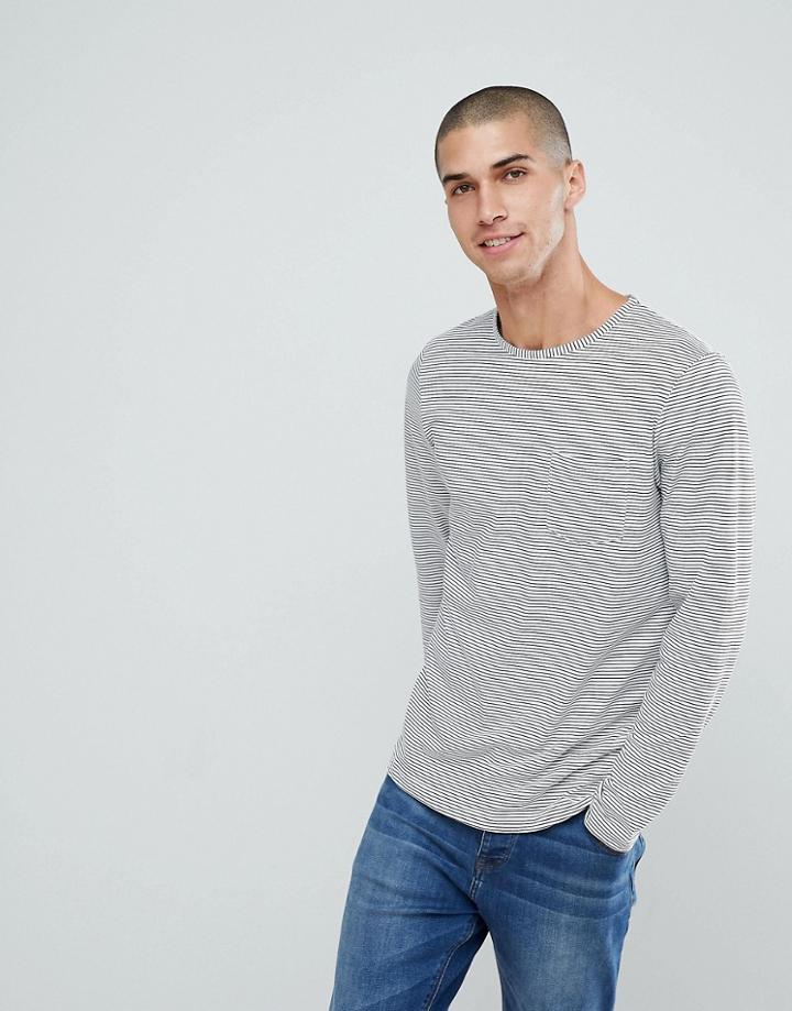 Another Influence Fine Stripe Contast Neck Pocket Long Sleeve Top - Black