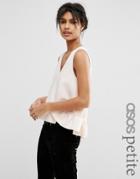 Asos Petite Dip Hem Ruffle Tank With Raw Edge - Pink