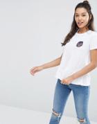 Asos T-shirt With Pansy Badge And Ruffle Hem - White