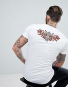 Asos Muscle T-shirt With Back Floral Embroidery - White