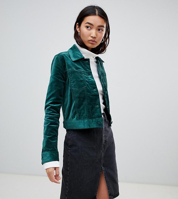 Weekday Velvet Trucker Jacket In Dark Green