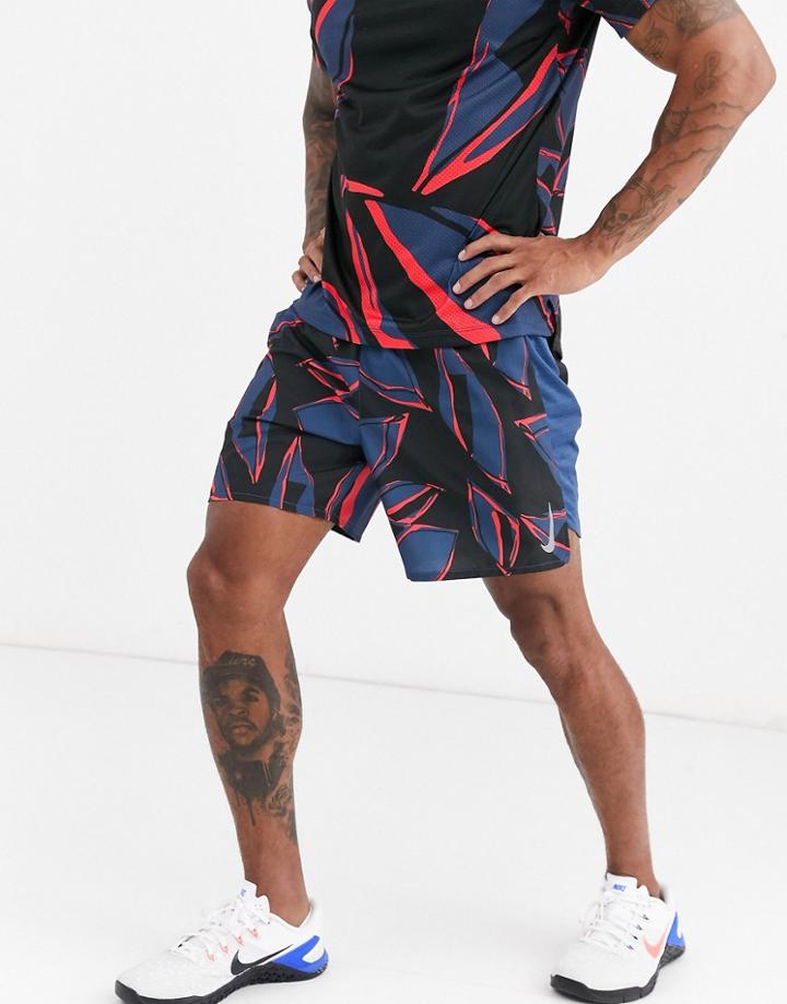 Nike Running Floral Fiesta 7in Shorts In Blue Print