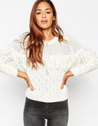 Asos Cable Sweater With Fringing - Cream
