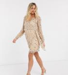 Asos Design Maternity Embellished Robe Mini Dress With Belt Detail In Pink / Silver